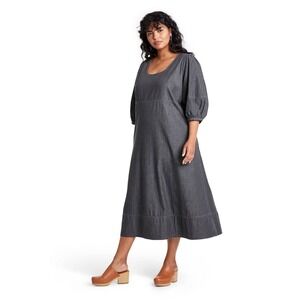 Rachel Comey x Target Gray Chambray Puff Sleeve Relaxed Long Dress 16W 18W new